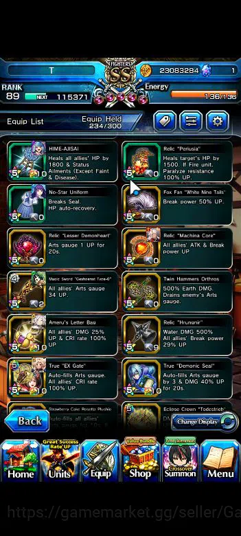 Grand Summoners Accounts Mid-Game Global|Rank 89|Mid Game|16 Ascend+8 14