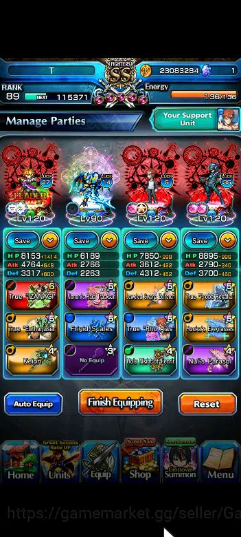 Grand Summoners Accounts Mid-Game Global|Rank 89|Mid Game|16 Ascend+8 3