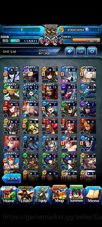 Grand Summoners Accounts Mid-Game Global|Rank 89|Mid Game|16 Ascend+8 5