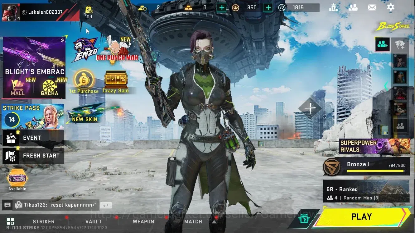Blood Strike Accounts Collab Skin ASIA|Eternal M1887-Netherflame|Collab LMT JACK-Fernanfloo| Legendary Origin-12|Rare 1
