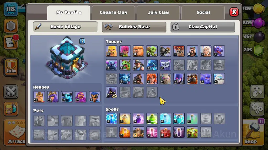 Clash of Clans Accounts Starter TH 13 - BH 8|Limited Skin|LV 118|HH 7|BK 46,AQ 48,GW 25,MP 32,RC 8|CN OFF|Protect ON|TAKE 3