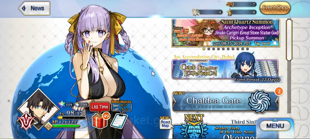Fate-Grand Order Accounts NA |Lvl 98|6 SSR Servant (Space Ciel NP3, Oberon NP2,Zhuge,BB Summer,BB Dubai,Karna,Waver)|119 1