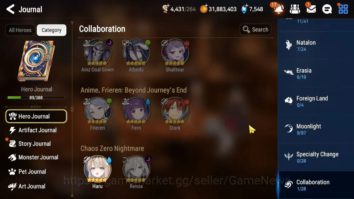 Epic Seven Accounts High-End Global UnVerif|Mor37|5 ML(Lisette,Sheperd Dark Diene,NM Luna,Zio,Etc)+Haru,AFS Flan,Etc|538 1