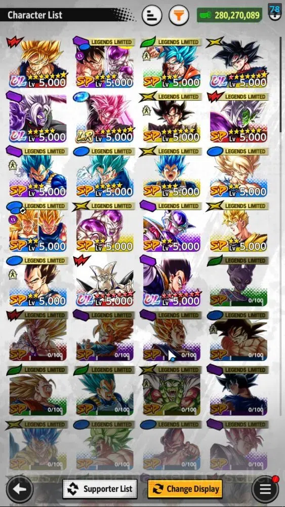 Dragon Ball Legends Accounts High-End 280M Total Power|LV 149|1LR+5UL+LL|SSRS(GokuBlack),SS(Goku 6