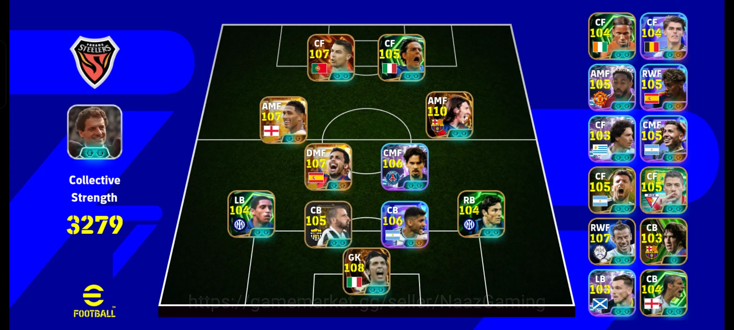 eFootball Accounts Legends & Iconic Players 3280+ Team I Ronaldo 107 I Inzaghi 105 I Messi 110 I Buffon 108 I Bellingham 107 1
