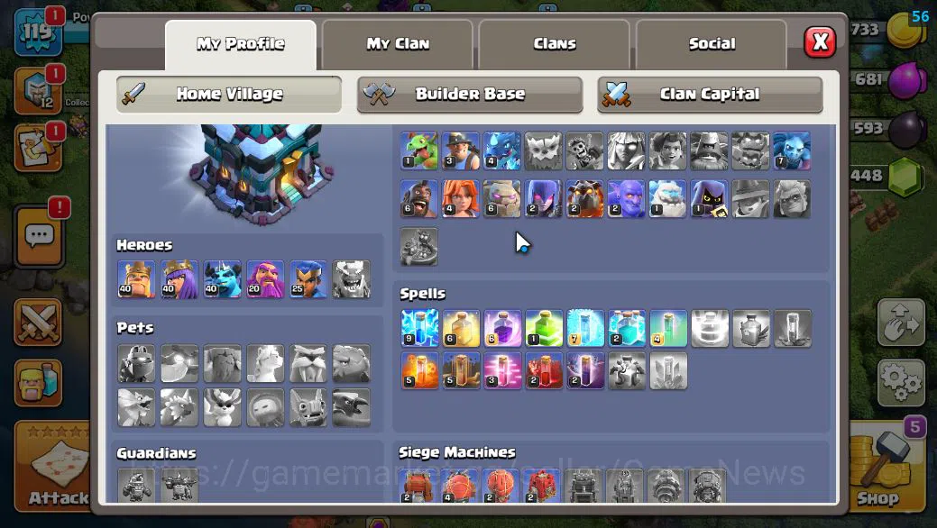 Clash of Clans Starter TH 13 -BH 7|LV 119|HH 7|BK 40,AQ 40,GW 20,MP 40,RC image 1