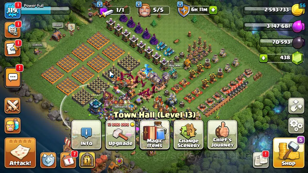 Clash of Clans Accounts Starter TH 13 -BH 7|LV 119|HH 7|BK 40,AQ 40,GW 20,MP 40,RC 25|448 Gems|CN OFF|Protect OFF|TAKE 2