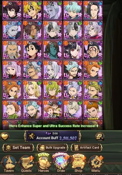 The Seven Deadly Sins: Grand Cross Accounts Midgame ASIA|2,5M CC|5 UR + Collab Blessing + 124 GEMS (Diane 2/6,Arthur 2