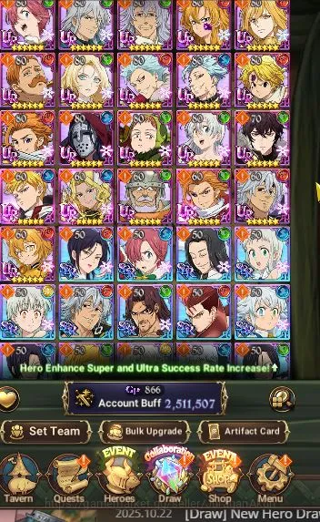 The Seven Deadly Sins: Grand Cross Accounts Midgame ASIA|2,5M CC|5 UR + Collab Blessing + 124 GEMS (Diane 2/6,Arthur 3