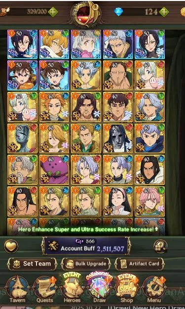 The Seven Deadly Sins: Grand Cross Accounts Midgame ASIA|2,5M CC|5 UR + Collab Blessing + 124 GEMS (Diane 2/6,Arthur 4