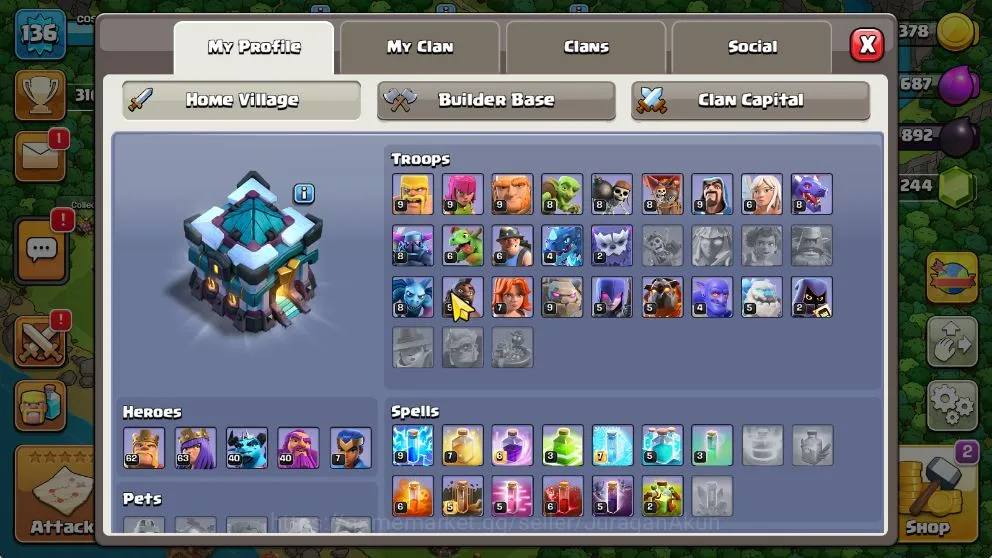 Clash of Clans Accounts TH 13 - BH 7|LV 136|TROPHY 3103|HH 7|BK 62,AQ 63,G image 3