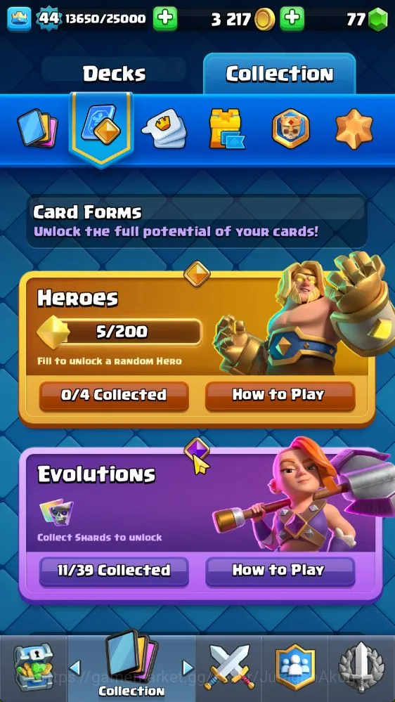 Clash Royale Accounts Midgame Lvl 44|Trophy 8059|Limited Skin|KTL 14|Card 118| 11 EVO, 5 Champ, 21 Legend, 33 Epic, 30 Rare 5