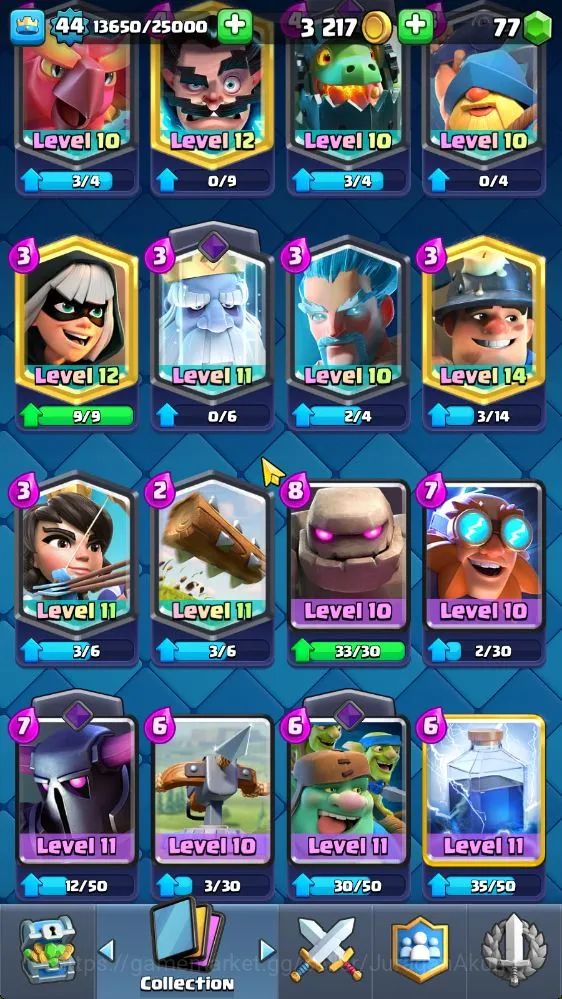 Clash Royale Accounts Midgame Lvl 44|Trophy 8059|Limited Skin|KTL 14|Card 118| 11 EVO, 5 Champ, 21 Legend, 33 Epic, 30 Rare 8