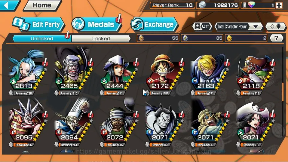 One Piece Bounty Rush Accounts Starter Global | 4 META EX | Yamato, Gol D Roger, Kozuki Oden, S-Snake | Rank 10 | Log Bandai 3