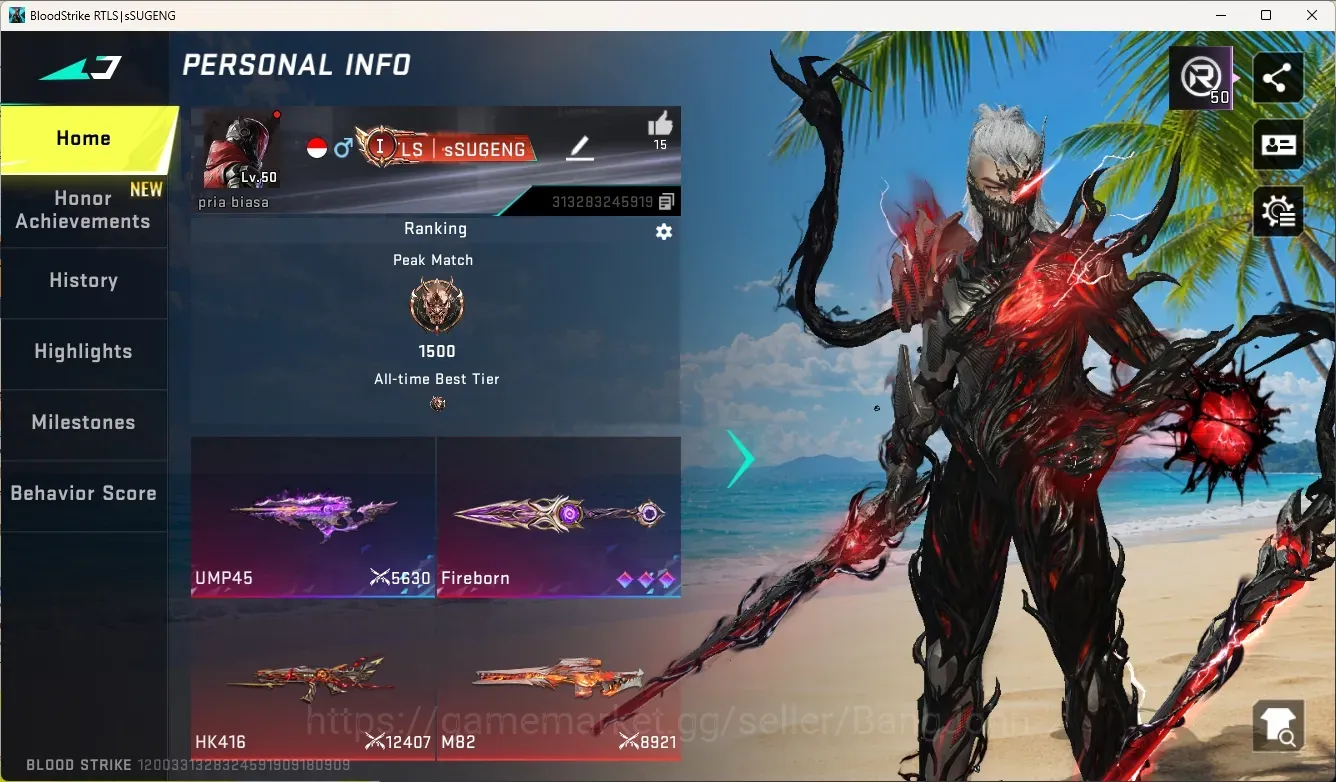 Blood Strike Accounts Collab Skin ASIA|Evo Gun:UMP45-Forsaken|9 Eternal Gun|7 Eternal Striker|5 Ultra Melee|8 Collab 1