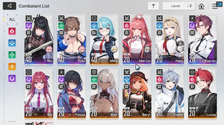 Chaos Zero Nightmare Accounts GLOBAL LV30| 5SSR(RinM1 Yuki MeilinM1 HaruM1 Kayron)+ 8SR(BerylM2,MikaM4,ReiM3,Etc) 24SR 3