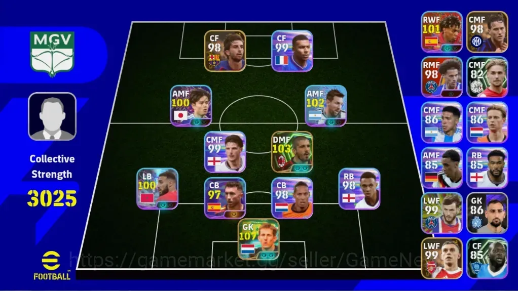 eFootball Accounts Legends & Iconic Players Android|Power 3025|Epic Edwin van der Sar,Gennaro Gattuso|6 Show Time Lionel 1