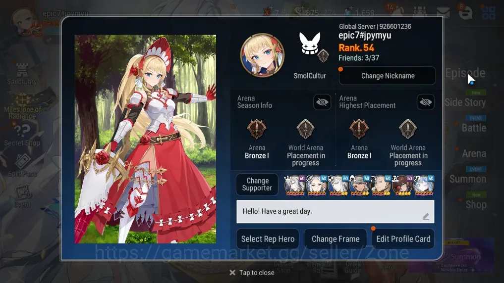 Epic Seven Accounts Limited Hero Global|7ML(Staeyou,A.Ravi,R.Roana,A.Shadow,S.P.Politia,)|PoH+Bless ON|Check 1