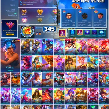 Mobile Legends: Bang Bang Accounts #4625 345 Skins | Floryn Fluffy Dream (SANRIO) | Karina Leona (KOF) | Roger Grimlock