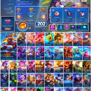 Mobile Legends: Bang Bang Accounts 🔥 #4098 🔥 💎 202 Skins 👑 Collector Yi Sun-shin Lone Destructor ⚔️ Renowned Collector V