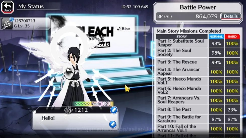Bleach: Brave Souls Accounts Mid-Tier GBL|51K Orbs+Senkaimon Quest|Rukia 10th 5