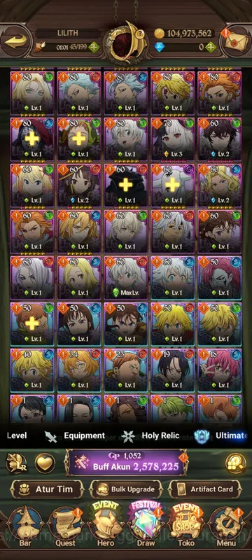 The Seven Deadly Sins: Grand Cross Accounts Midgame Asia |2,5M CC| 1LR + 5UR + Collab Konosuba (Elizabeth, Tristan 3