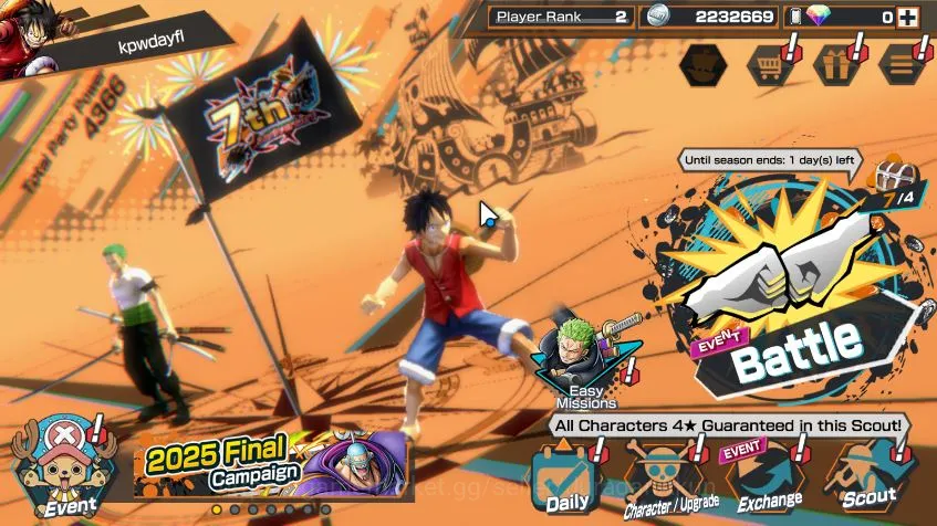 One Piece Bounty Rush Accounts Mid-Tier Global|3 META EX|Fleet Admiral Sakazuki,Pirate Gold D Roger,DOK Kozuki Oden|Rank