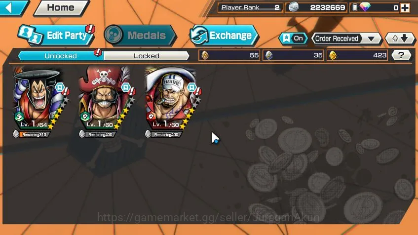 One Piece Bounty Rush Accounts Mid-Tier Global|3 META EX|Fleet Admiral Sakazuki,Pirate Gold D Roger,DOK Kozuki Oden|Rank 3