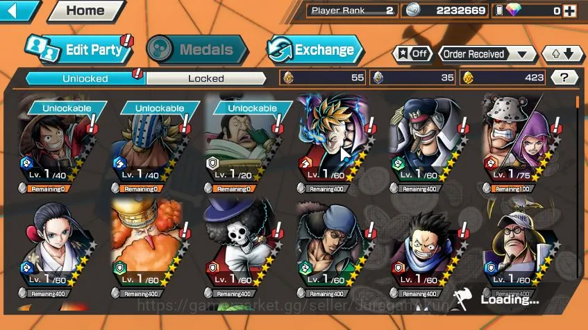 One Piece Bounty Rush Accounts Mid-Tier Global|3 META EX|Fleet Admiral Sakazuki,Pirate Gold D Roger,DOK Kozuki Oden|Rank 4