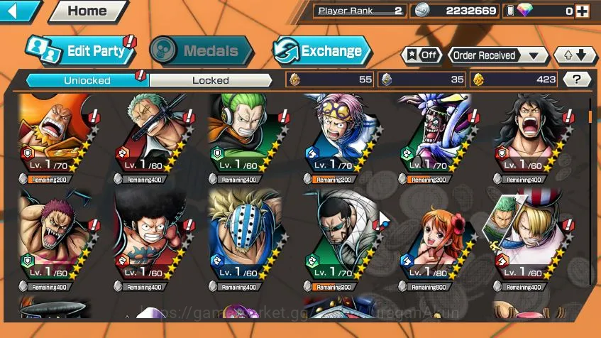 One Piece Bounty Rush Accounts Mid-Tier Global|3 META EX|Fleet Admiral Sakazuki,Pirate Gold D Roger,DOK Kozuki Oden|Rank 5