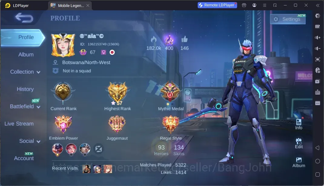 Mobile Legends: Bang Bang Accounts Collector Global|Hero 93|Skin 134|Expert|Collector Natalia|KOF Karina|DragonT 1