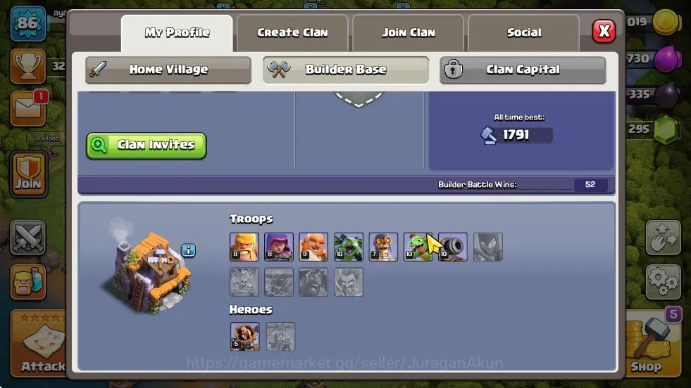 Clash of Clans Accounts Mid-Tier TH 12 - BH 5 Lvl 86 |Thropy 3295| HH 6 |BK 36-AQ 45-MP 22-GW 14-RC 0|Free CN OFF|Protect 6