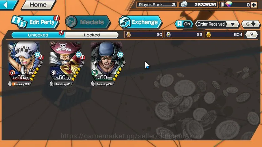 One Piece Bounty Rush Accounts Mid-Tier Global|3 META EX|Blackbeard Kuzan,Gol D Roger,Trafalgar Law|Rank 2|Log Bandai|Check 3