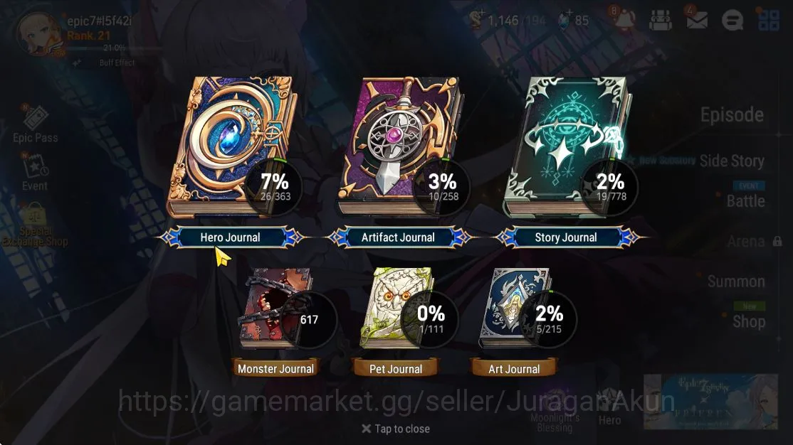 Epic Seven Accounts Starter Global Unverif|Fresh Starter|Low Progress|2 ML (Desert Jewel Basar,Harsetti)+ Alencia|Bless 2