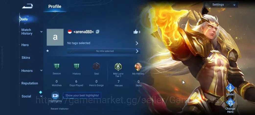 Honor of Kings Accounts Hero 7|Starter with Legend Skin Selection Chest(Di image 2