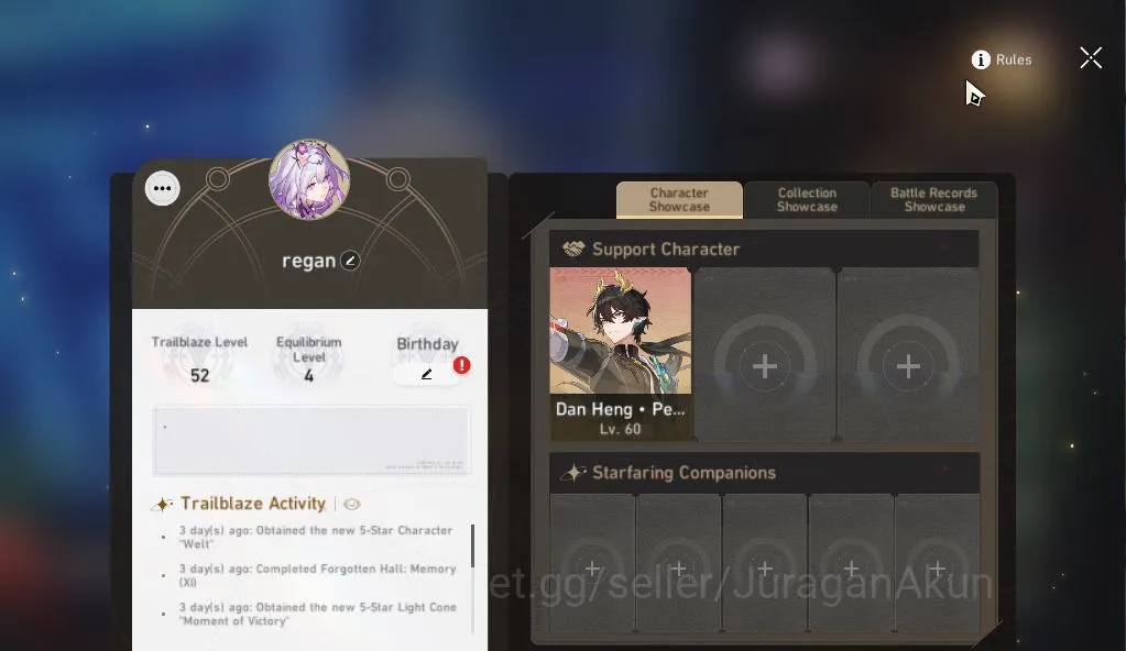Honkai Star Rail Accounts Mid Game Asia| TL 52 | 4 limited |Castorice+Sign,Luocha,Dante,Archer|Mc Male|Amphoreus|Take 4