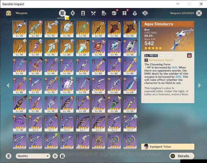 Genshin Impact Accounts Mid Game ASIA|AR 59|10 Limited+13 [5*Weapon]|(Yelan,Zhongli C2,Xiao)+Sign [Hu Tao,Ayato,Wanderer 3