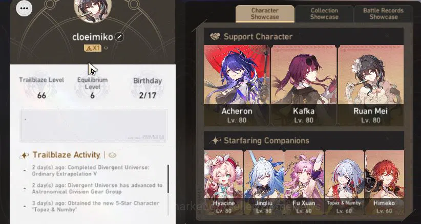 Honkai Star Rail Accounts Mid Game Asia|TL 66|6k SJ 12 2