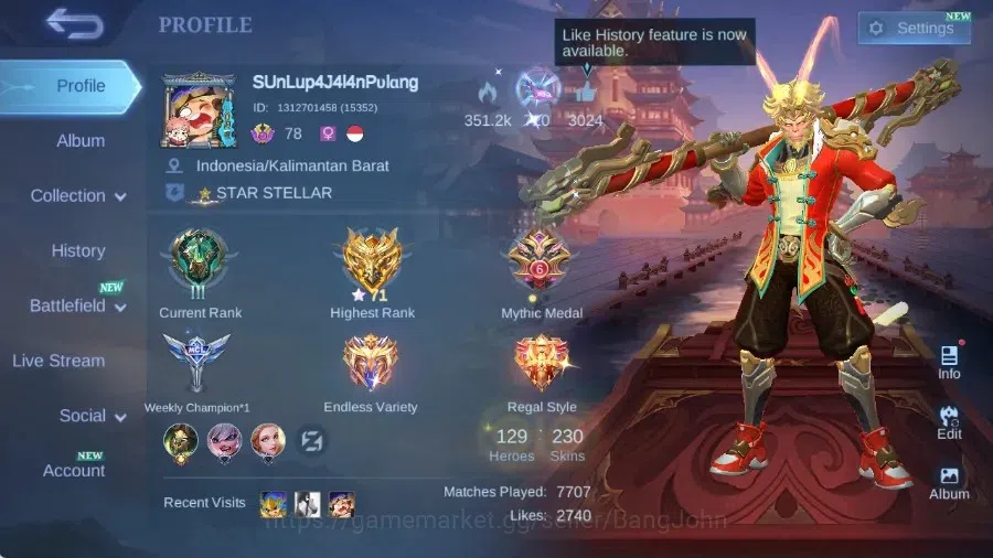 Mobile Legends: Bang Bang Accounts Collector Global|Skin 230|Renowned|Collector Natalia,PACE Fanny,Blazing Aldous,DragonT 1