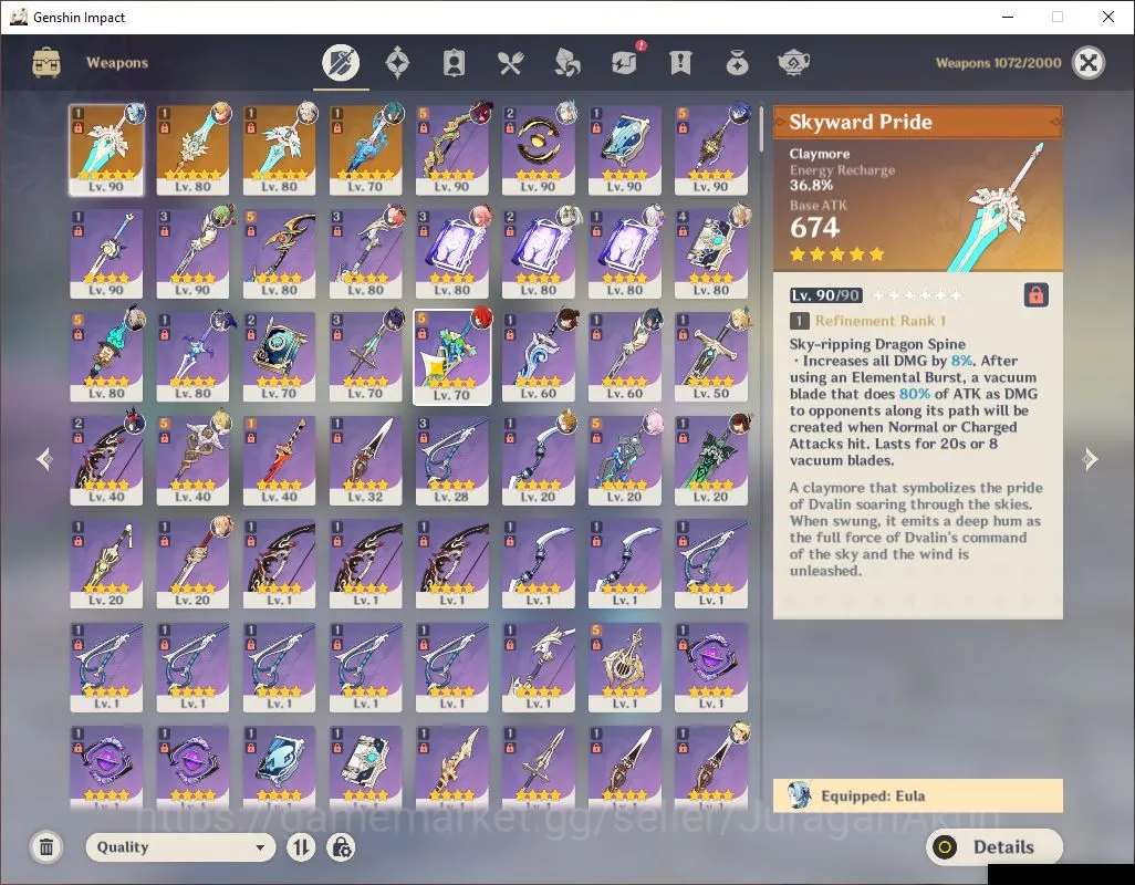 Genshin Impact Accounts Mid Game ASIA|AR 58| 8 Limited + 4 [5 Star Weapon]|[Neuvill,Citlali,Eula,Flins,Yae 4