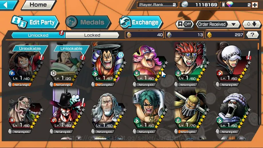 One Piece Bounty Rush Accounts Mid-Tier Global|3 META EX| Kozuki Oden,GoldD roger,Kuzam,Etc |Rank 02|Log Bandai|Check 2