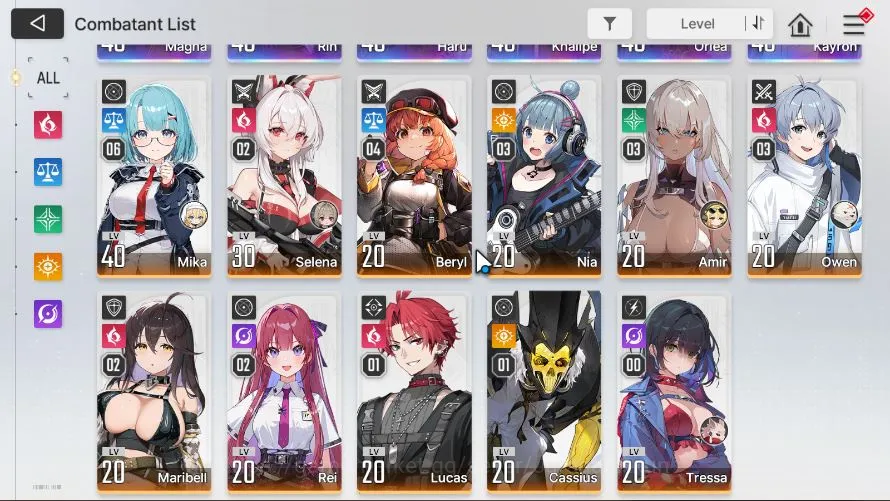 Chaos Zero Nightmare Accounts GLOBAL LV40| 6SSR(MagnaM1 RinM1 HaruM1 Khalipe Orlea Kayron)+ 11SR(MikaM6,BerylM4,Etc) 12SR 3