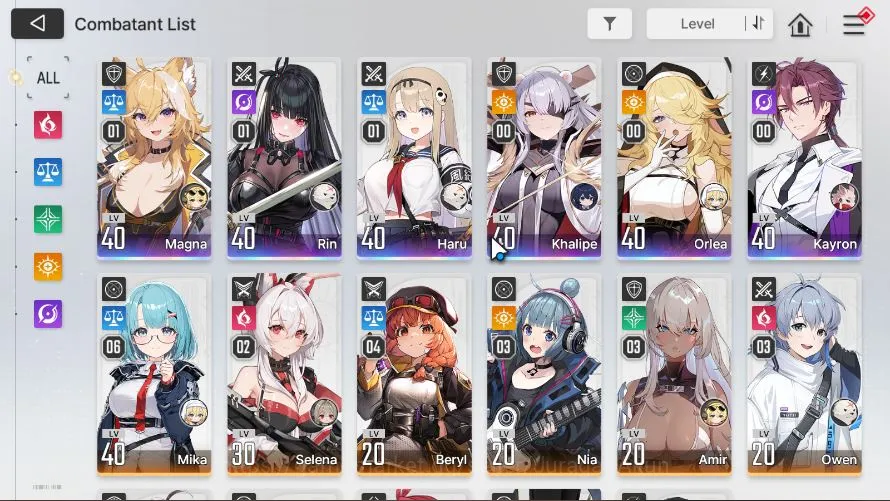 Chaos Zero Nightmare Accounts GLOBAL LV40| 6SSR(MagnaM1 RinM1 HaruM1 Khalipe Orlea Kayron)+ 11SR(MikaM6,BerylM4,Etc) 12SR 5