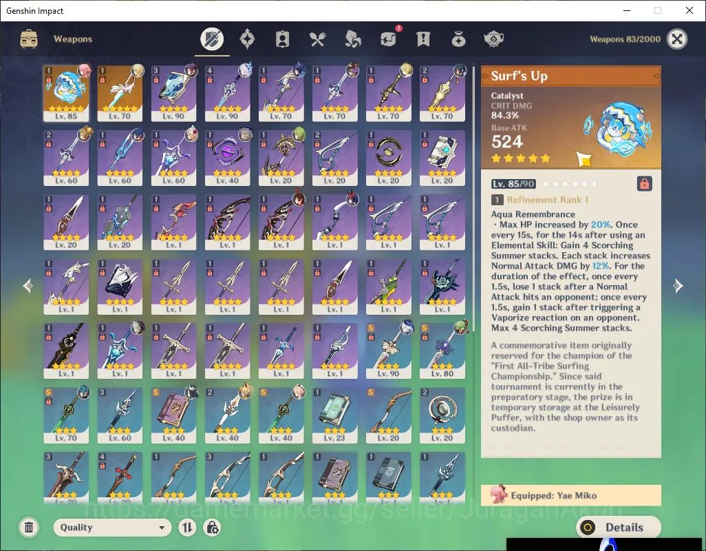 Genshin Impact Accounts Reroll ASIA|AR 55| 3 Limit+ 2[5 *Weapon]|Furina,Skirk,Yae Miko|Primo 24k+8 If(F2p)Event Reuni On|MC 4