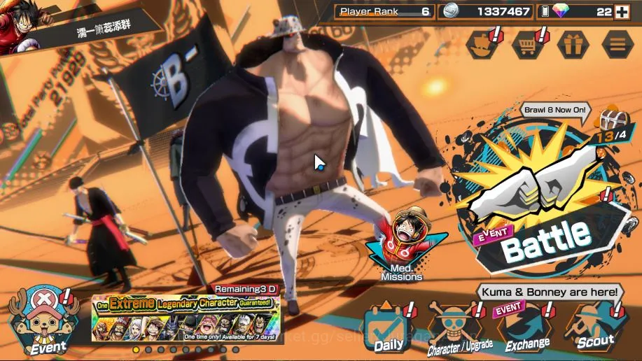 One Piece Bounty Rush Accounts Mid-Tier Global|3 META EX|Kuma/Bonney,Kozuki Oden,Rob Lucci,Etc |Rank 6|Log Bandai|Check