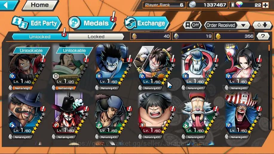 One Piece Bounty Rush Accounts Mid-Tier Global|3 META EX|Kuma/Bonney,Kozuki Oden,Rob Lucci,Etc |Rank 6|Log Bandai|Check 2