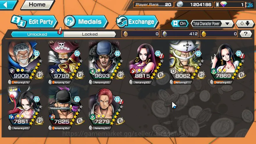 One Piece Bounty Rush Accounts Mid-Tier Global| 6 META EX|FR Shanks,Raid Roronoa Zoro,BlackBeard Kuzan,Legendary hero D garp 5