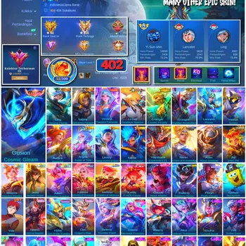 Mobile Legends: Bang Bang Accounts 🔥 #4078 🔥 💎 Ex Mythical Immortal 515 Stars 👑 402 Skins ⚔️ Legend Gusion Cosmic Gleam