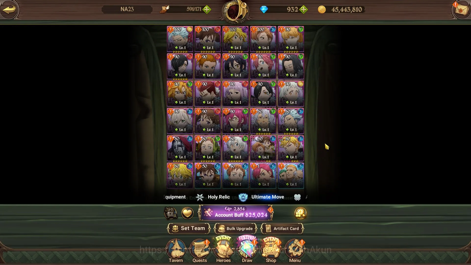 The Seven Deadly Sins: Grand Cross Accounts Starter Global | Starter | 945K CC,Ch 5 | 3 UR+932 Gems | KingDiane,Demon King 2
