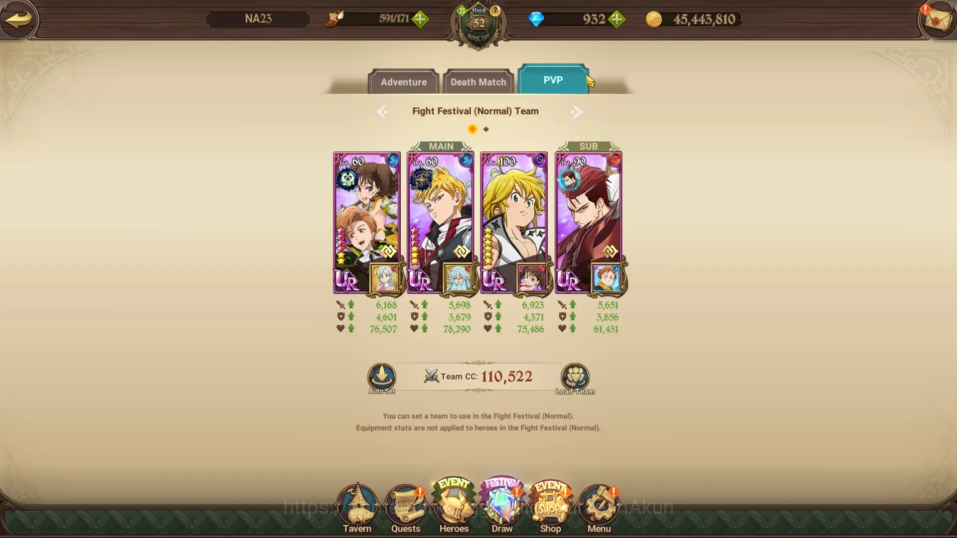 The Seven Deadly Sins: Grand Cross Accounts Starter Global | Starter | 945K CC,Ch 5 | 3 UR+932 Gems | KingDiane,Demon King 3
